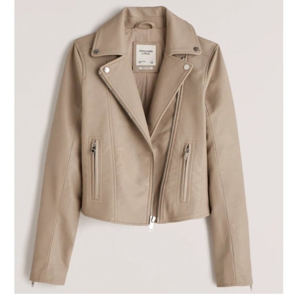 Abercrombie & Fitch Tan Leather Biker Jacket - Picture 1 of 5